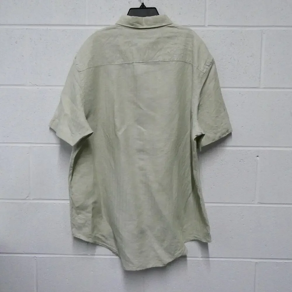 Perry Ellis men's size XL green button-up short sleeve‎ top shirt linen cotton